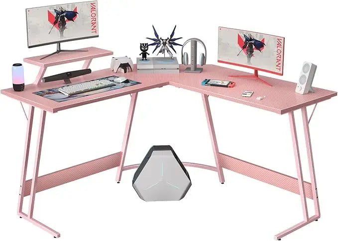 L Shaped Gaming Desk Computer Corner Desk Table with Large Monitor Riser Stand for Home Office Writing Workstation (51 Inch) ﻿