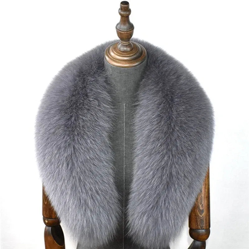 Color: PEACOCK BLUE, Size: M - 100% Natural Real Fox Fur Collar For Women Men Coat Jacket Fur Scarf Winter Extra Large Size Neck Warmer Fur Scarf Shawls Wraps