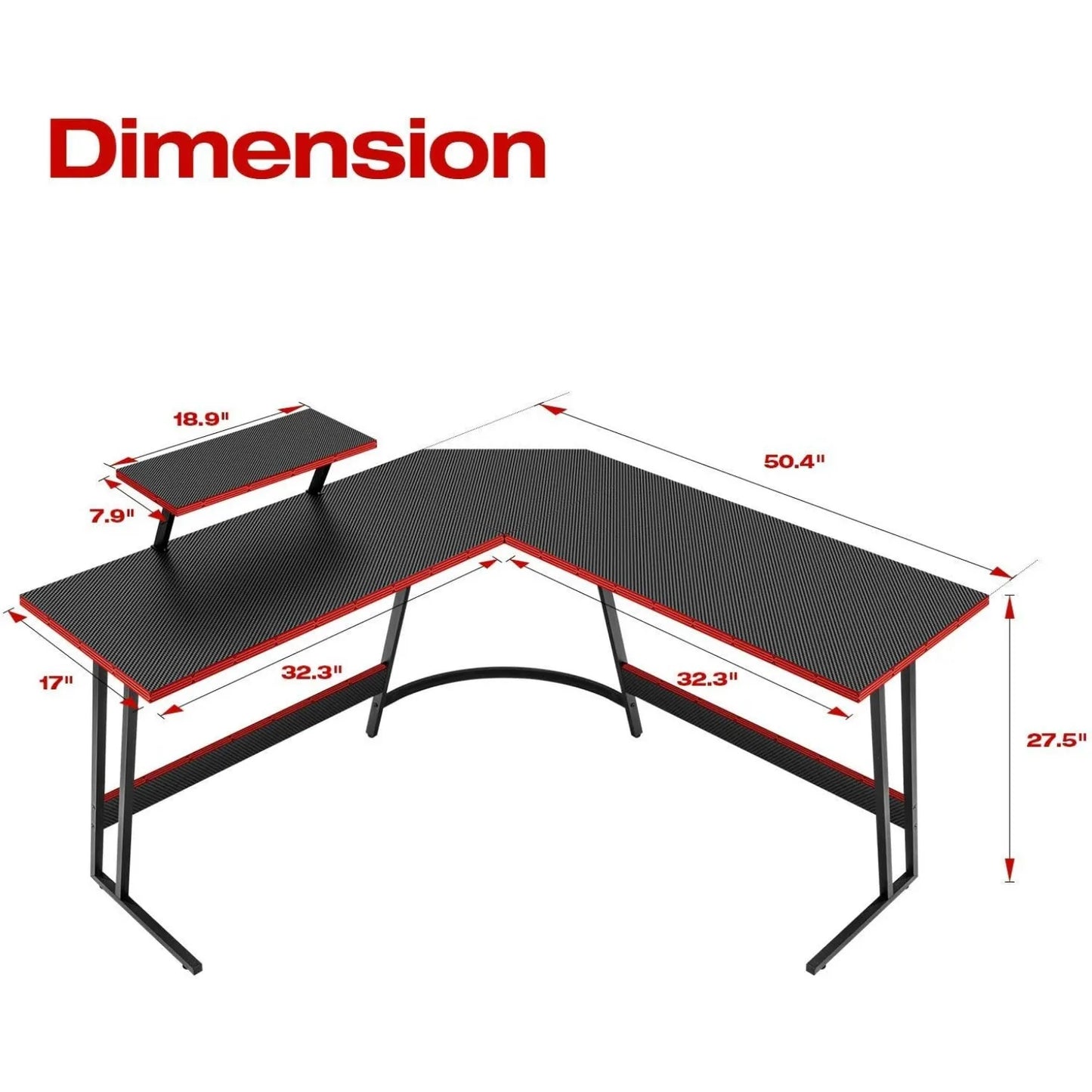 L Shaped Gaming Desk Computer Corner Desk Table with Large Monitor Riser Stand for Home Office Writing Workstation (51 Inch) ﻿