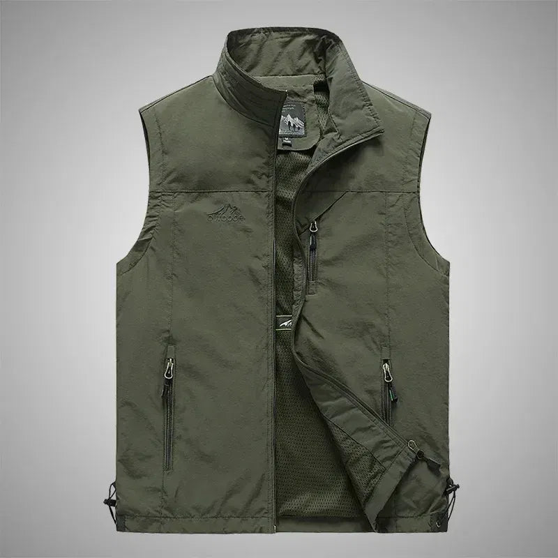 Color: Beige, Size: XXS - Autumn Men Waistcoat Outdoor Leisure Solid Sleeveless Jacket Young Middle-aged Photography Fishing Casual Vest Male summer