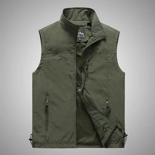 Color: Beige, Size: XXS - Autumn Men Waistcoat Outdoor Leisure Solid Sleeveless Jacket Young Middle-aged Photography Fishing Casual Vest Male summer
