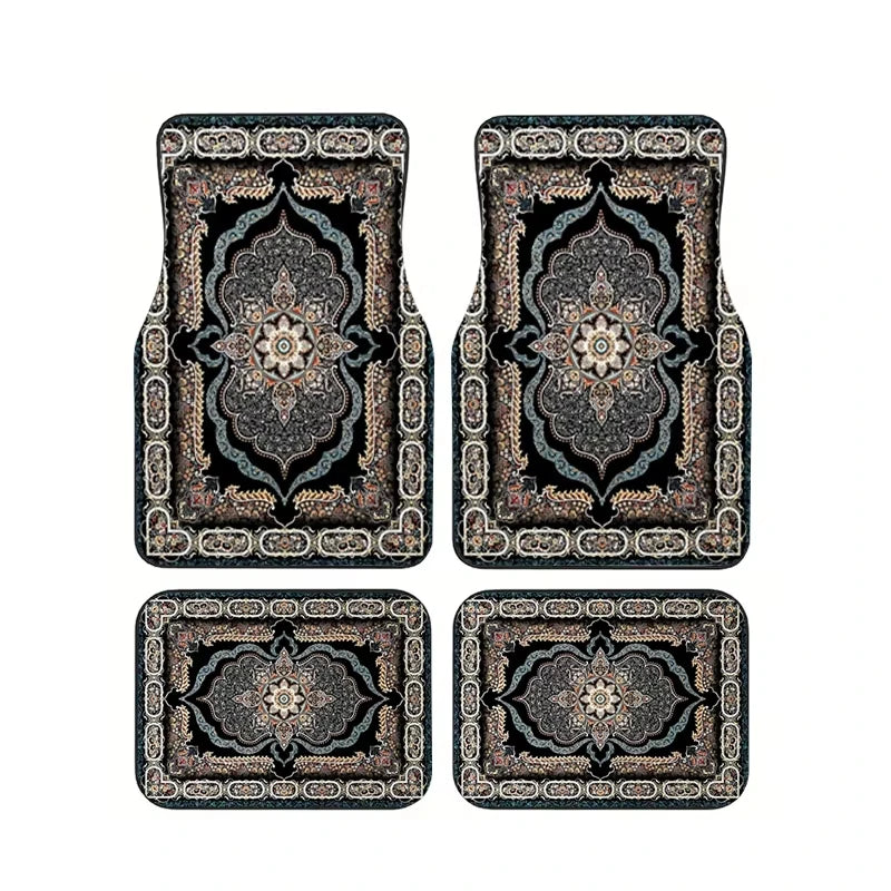 Red Bohemian Paisley Print Car Floor Mats 4Pcs Universal Anti-Slip Auto Carpet Interior Accessories For Women Girls Sedan SUV