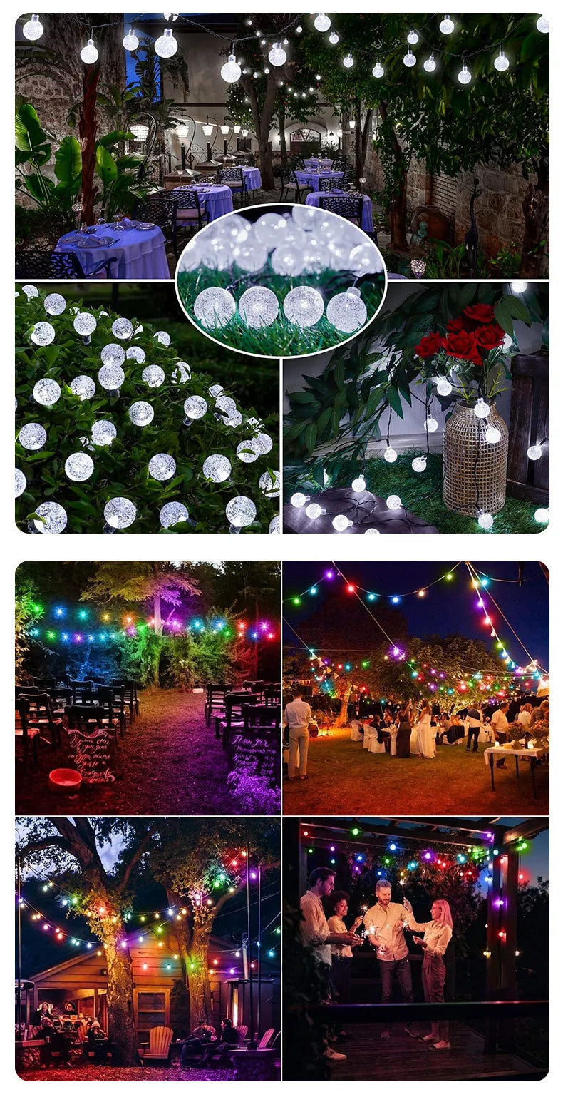 Solar String Lights Outdoor 100 LED Crystal Globe Light Waterproof Solar Fairy Light for Christmas Halloween Party Festoon Decor