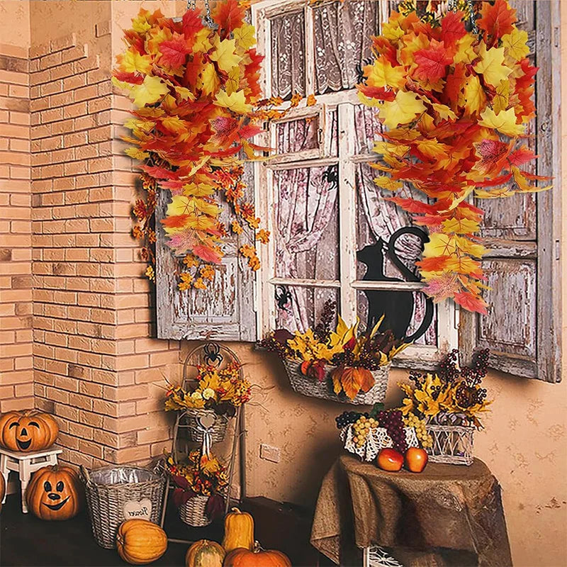 1Pcs Artificial Maple Leaf Garland 75cm Fake Plant Leaves for Home Decor Garden Halloween Thanksgiving Decoration Accessories