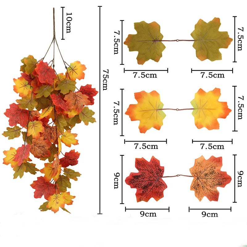 1Pcs Artificial Maple Leaf Garland 75cm Fake Plant Leaves for Home Decor Garden Halloween Thanksgiving Decoration Accessories