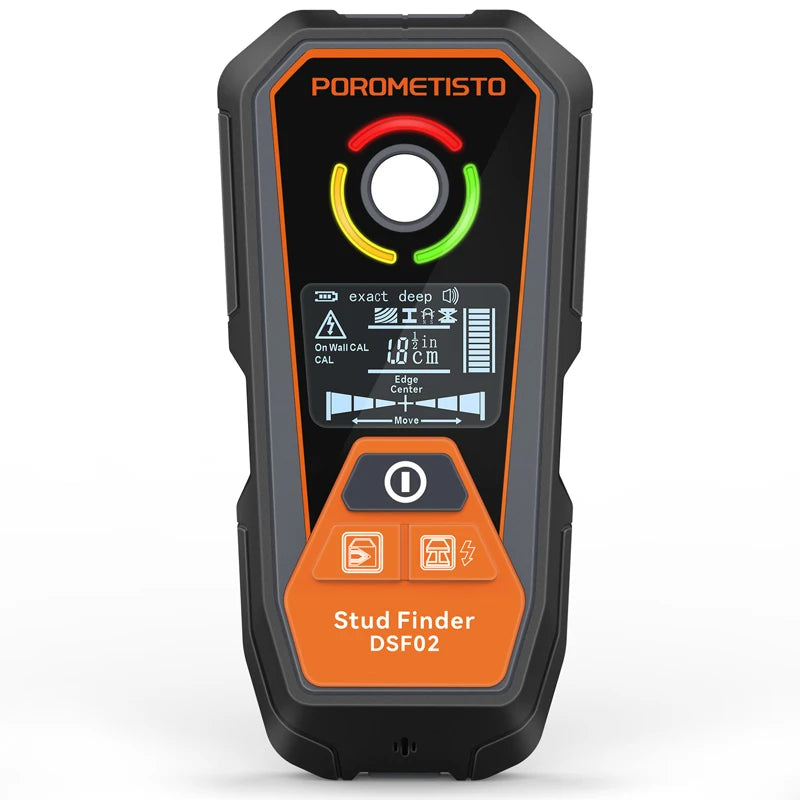 DSF02 6-in-1 Wall Scanner with Deep & Exact Modes, Type-C Rechargeable Stud Finder for Wood, Metal (Ferrous and Non-Ferrous), Live AC Wire, Pipe Detection, Depth Measurement, Auto-Calibration, Visual/Audible Alerts – Safe D