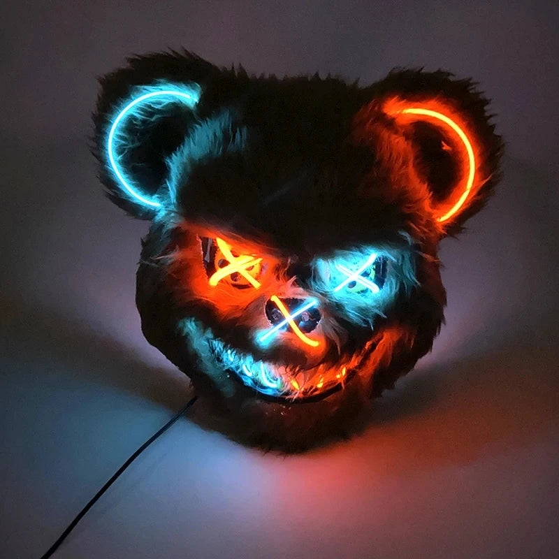 New Bloody Rabbit Bloody Bear Luminous Led Mask Halloween Horror Bunny Mask Carnival Party Cosplay Horror Dress Up Props Gifts