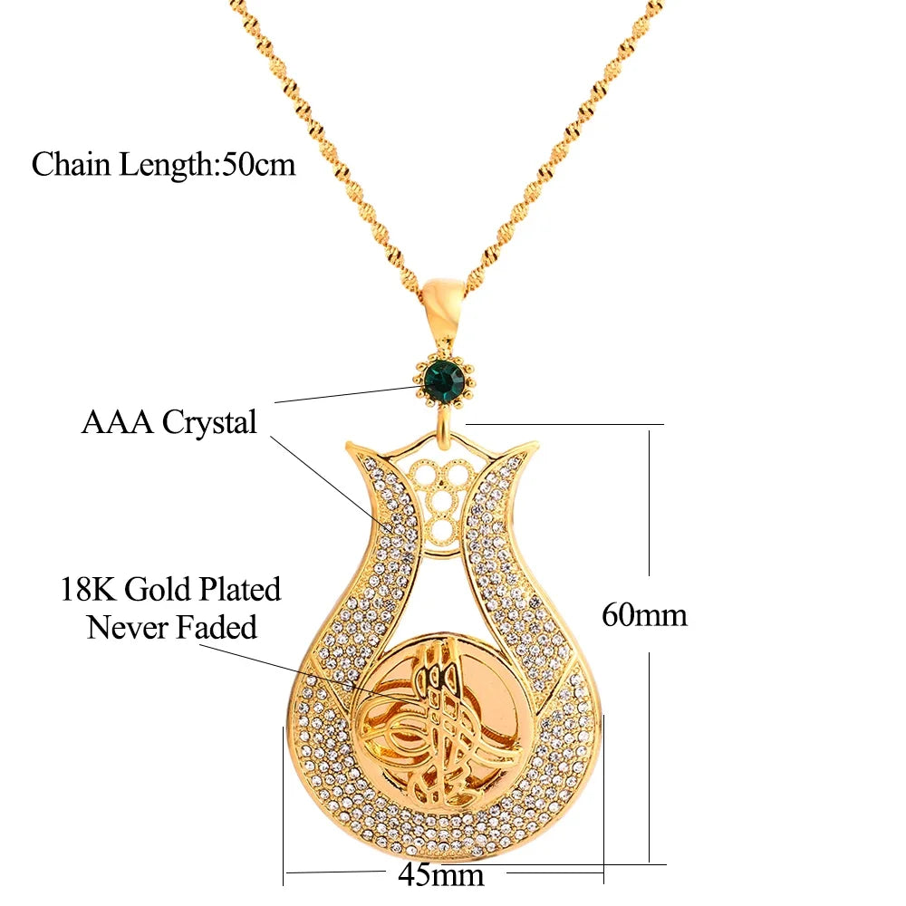 Never Faded Big Size Turkey Coin Pendant & Necklaces with AAA Crystal for Women Gold Color Turkish Coins Jewelry Ethnic Gifts