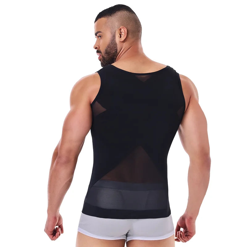 Men's Shapewear Tank Top Gynomastica Sleeveless Vest Cross Mesh SuitCompression Shirt for Men Slimming Undershirt Tummy Control Body Shaper Breathable Waist Trainer Underwear Soft Back Support Fitness