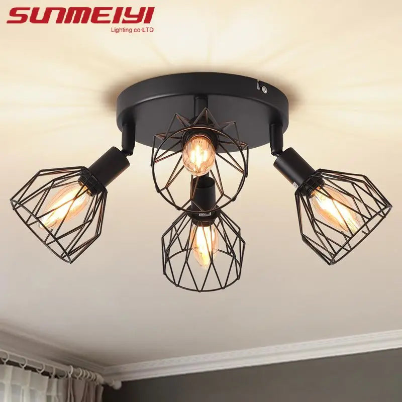 LED Ceiling Light Fixture Black Iron Farmhouse Kitchen Dining Table Hallway Bathroom Bedroom E14 Lamp holder Ceiling Light
