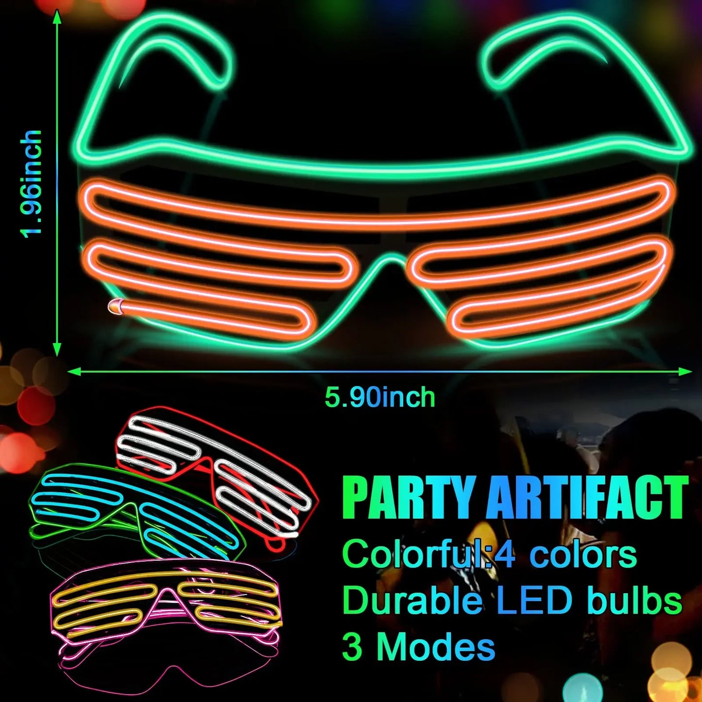 LED Wireless Glow-in-the-dark Glasses, Neon Twinkling Sunglasses, Suitable for Halloween, Christmas, Carnival Party