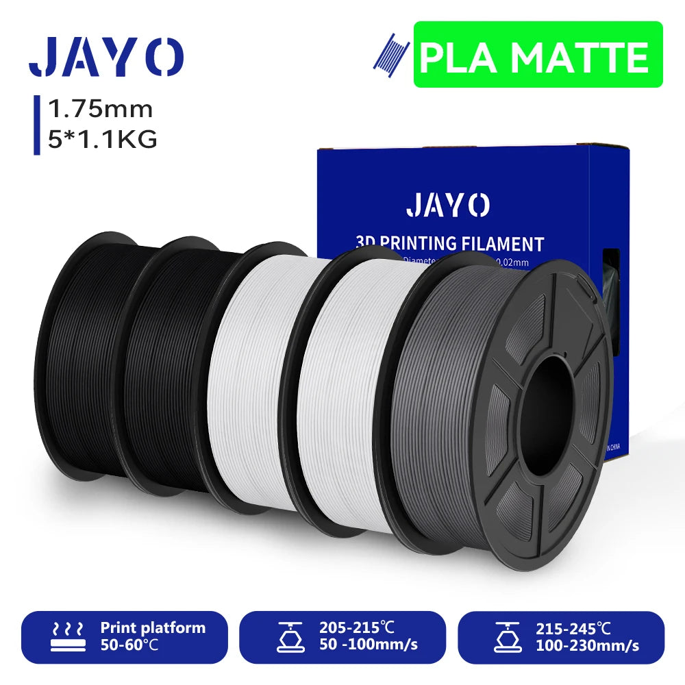 JAYO PLA Matte 3D Printer Filament 1.75mm+/-0.02mm 5/10Rolls 100% No Bubble Non-toxic3D Printing Materials for 3D Printer& Pen