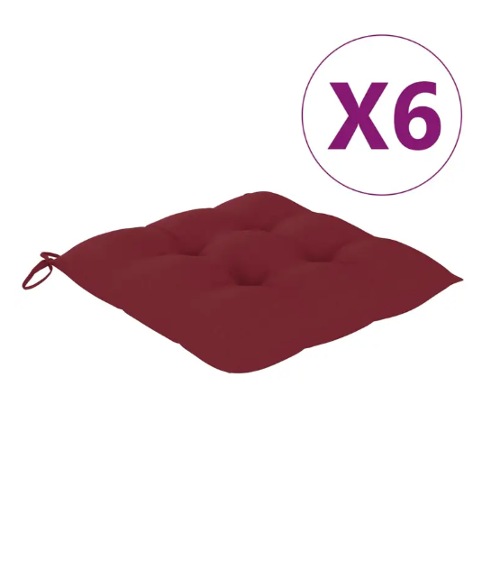vidaXL Chair Cushions Set of 6 - Outdoor Patio Seating Cushions - Wine Red Color, Oxford Fabric, Square Shaped, 19.7"x19.7"x2.8" Dimensions - 6 pcs