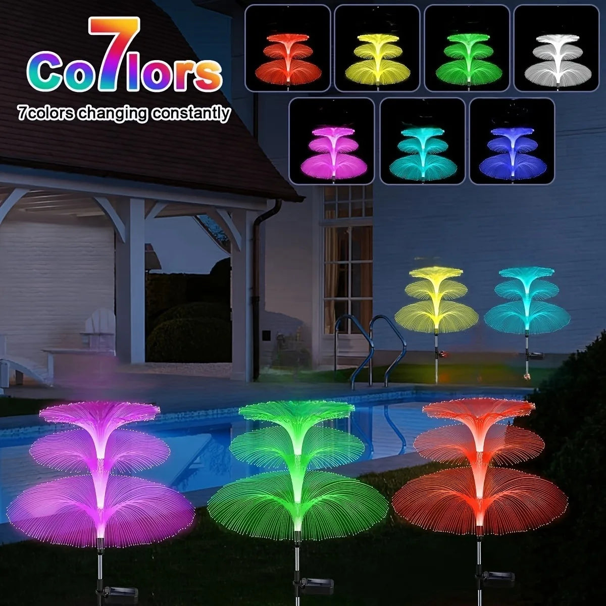 1 pack 1/2/3 Layer Solar Fountain Jellyfish Lights Christmas Tree Lights With Colorful Changing LED Halloween Decorations