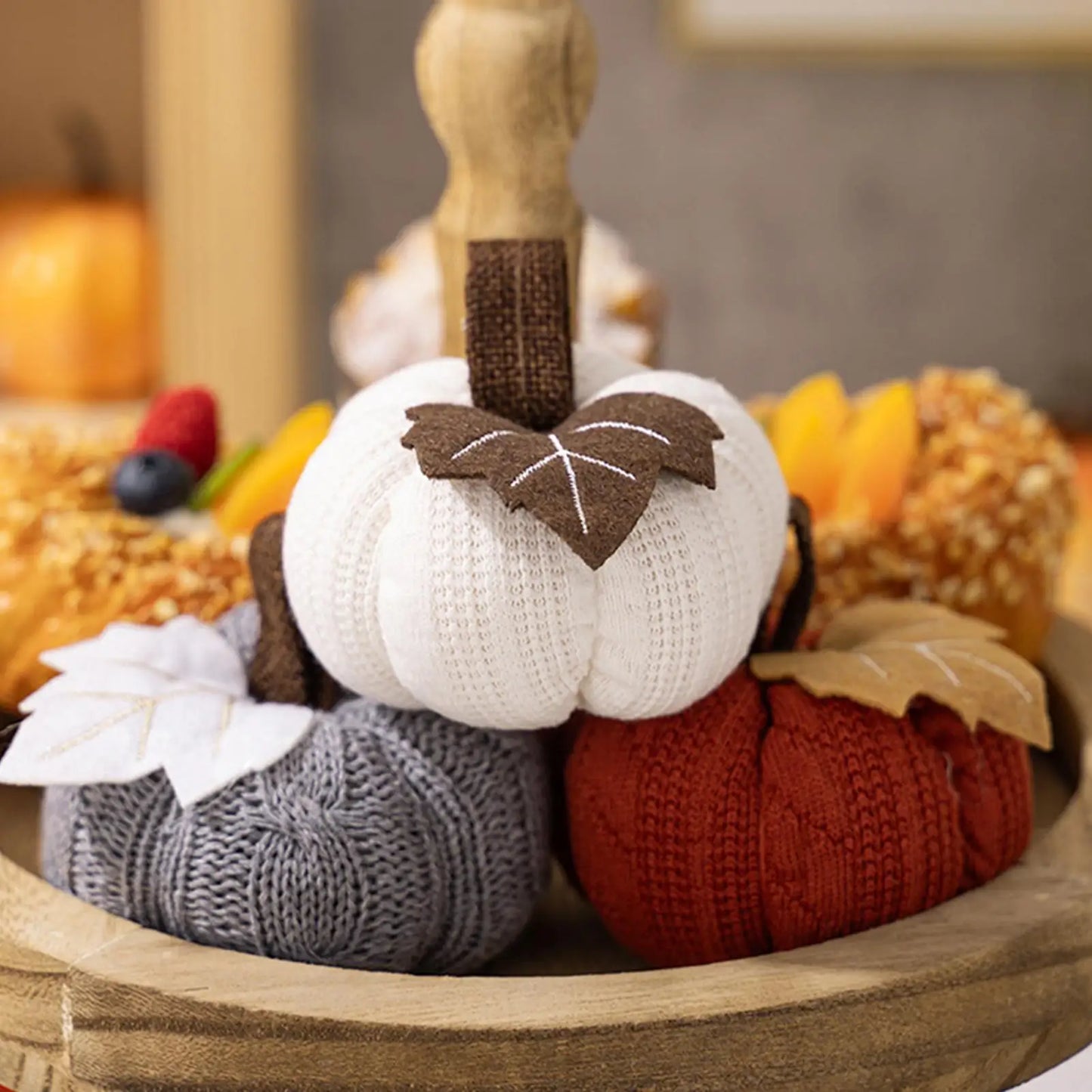 Knit Pumpkin for Autumn Decor Handcrafted Knitted Pumpkin Cozy Warm Soft Decorative Ornaments for Halloween Easter Thanksgiving