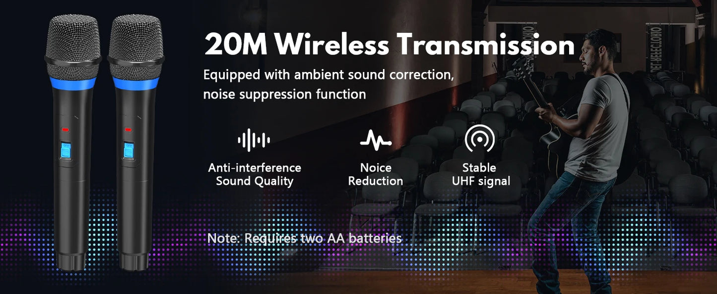 Bluetooth Karaoke Machine, Home Karaoke System with 2 Wireless Microphone, Portable Party Speaker with LED Light