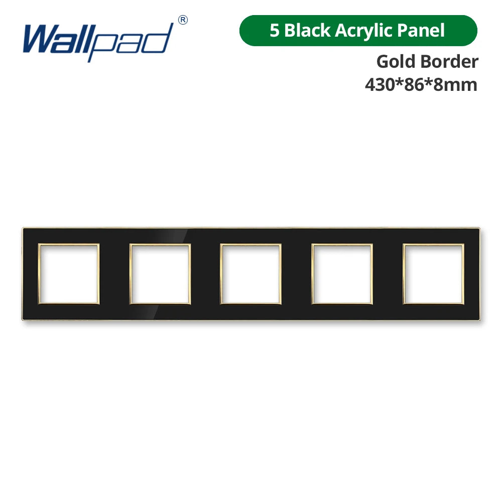 Wallpad Black DIY Module Acrylic Panel With Gold Border Wall Power Socket Electrical Outlet S6 Function Key Free Combination