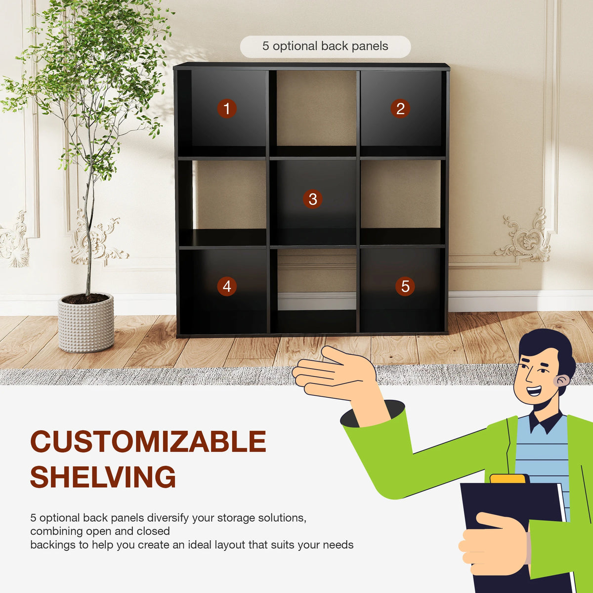 JHK 9 Cube Storage Organizer Wooden Shelf Bookcase Open Bookshelf for Living Room and Home Office Display Storage Bookcase