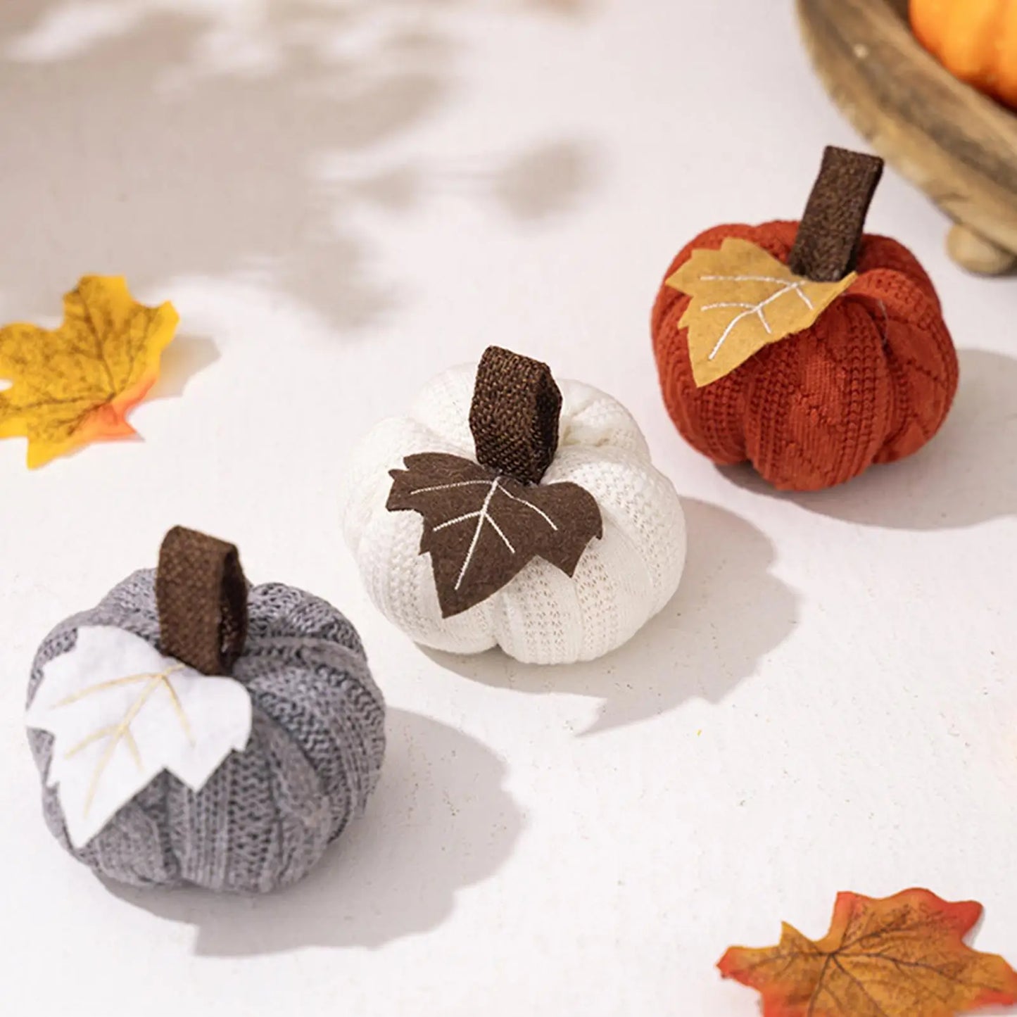 Knit Pumpkin for Autumn Decor Handcrafted Knitted Pumpkin Cozy Warm Soft Decorative Ornaments for Halloween Easter Thanksgiving