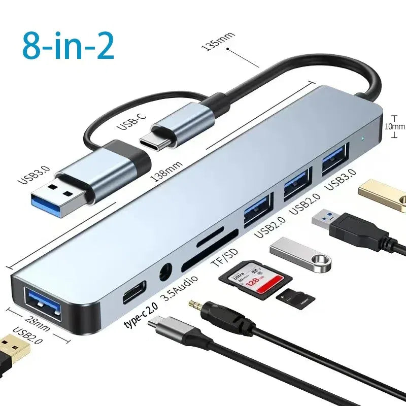 Color: Silver - USB C HUB Type C Splitter Thunderbolt 3 Docking Station Laptop Adapter With For Macbook Air M1 iPad Pro