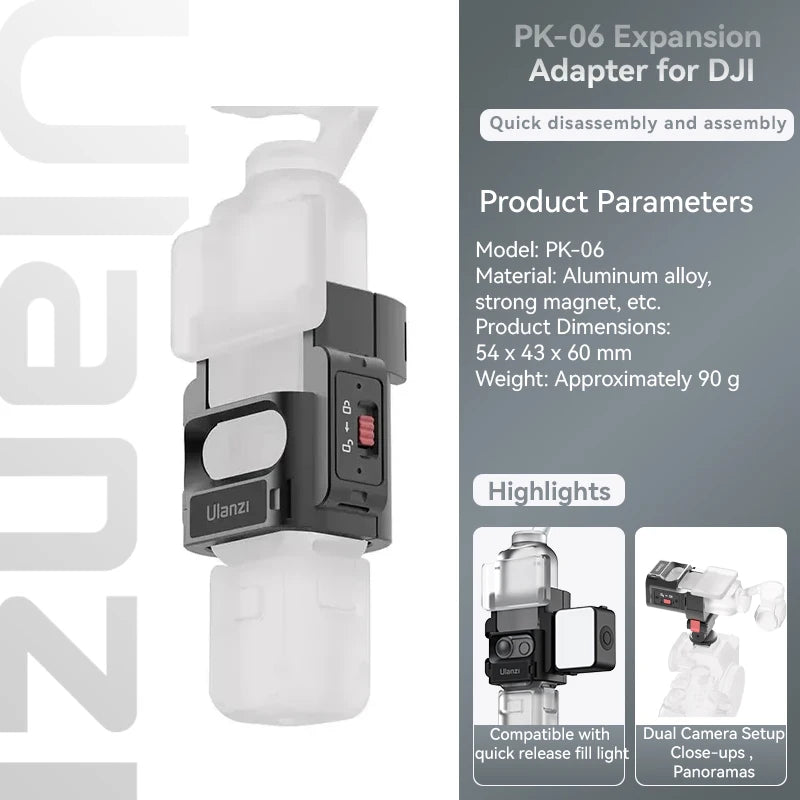 Ulanzi PK-06 Quick Release Expansion Adapter for DJI Osmo Pocket 3 Light Tripod Mount with Cold Shoe 1/4" Screw Accessories Kit