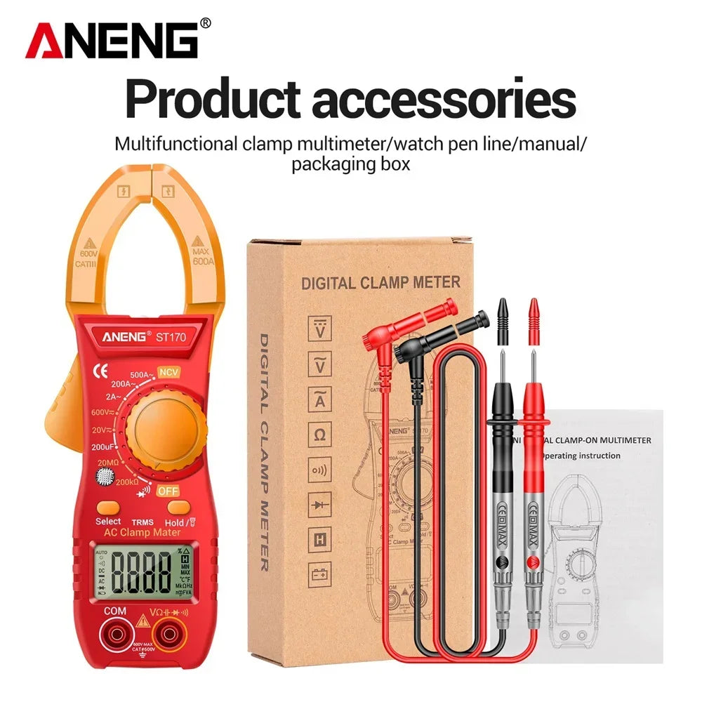 ANENG ST170 Digital Clamp Meter Multimeter 500A AC Current AC/DC Voltage Tester Resistance Capacitance Diode Test NCV Large Screen Flashlight Auto Power Off Electrician Tools