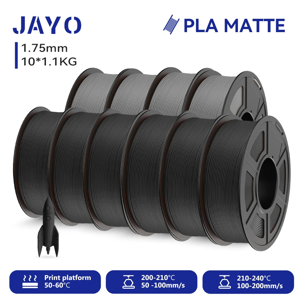 JAYO PLA Matte 3D Printer Filament 1.75mm+/-0.02mm 5/10Rolls 100% No Bubble Non-toxic3D Printing Materials for 3D Printer& Pen
