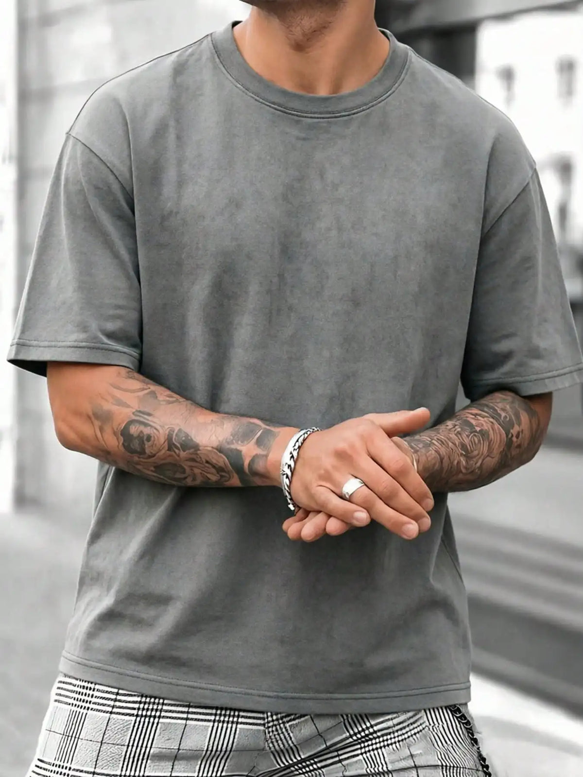 Blank Solid Color Washed Cotton 230GSM Oversized Crew Neck Short Sleeve Basic Unisex Daily Wear Tshirt