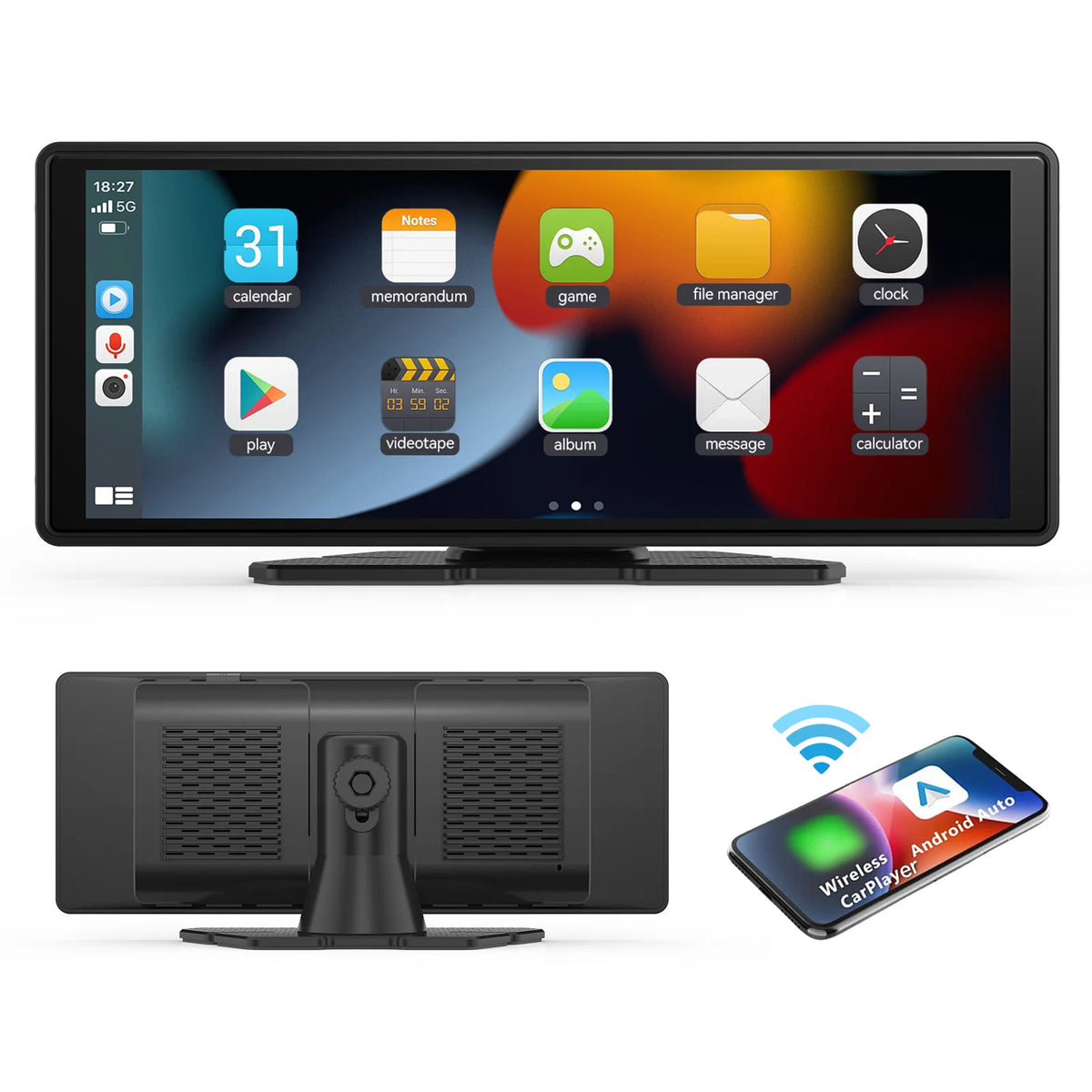 Portable Wireless Carplay Car Stereo, 10.26" inch HD Touchscreen for Car with CarPlay & Android Auto with Mirror Link/Backup Cam