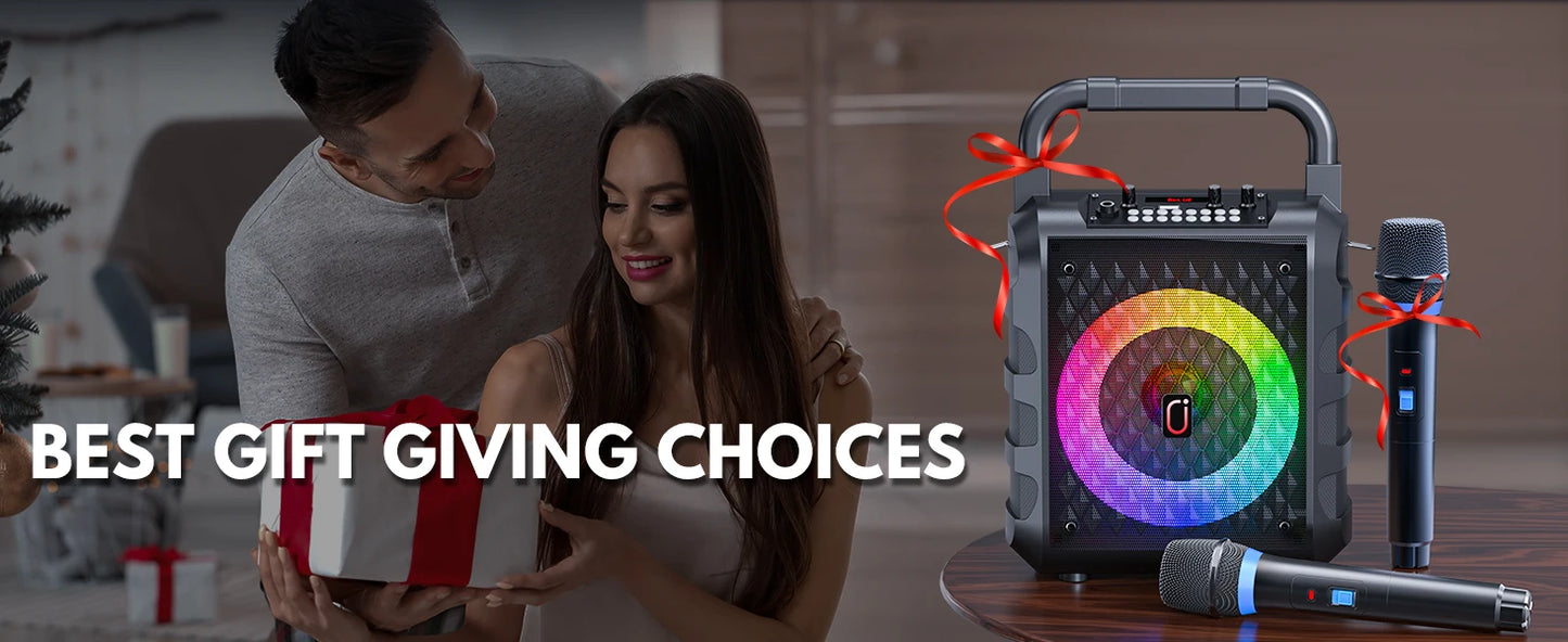 Bluetooth Karaoke Machine, Home Karaoke System with 2 Wireless Microphone, Portable Party Speaker with LED Light