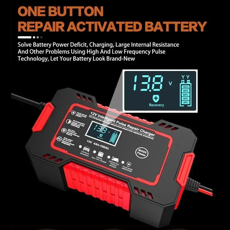 12V 6A Full Automatic Car Battery Charger Power Pulse Repair Chargers Wet Dry Lead Acid Battery Chargers Digital LCD Display
