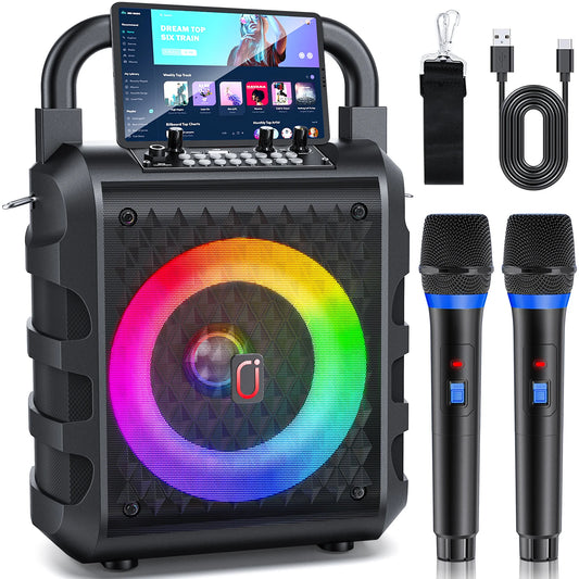 Bluetooth Karaoke Machine, Home Karaoke System with 2 Wireless Microphone, Portable Party Speaker with LED Light