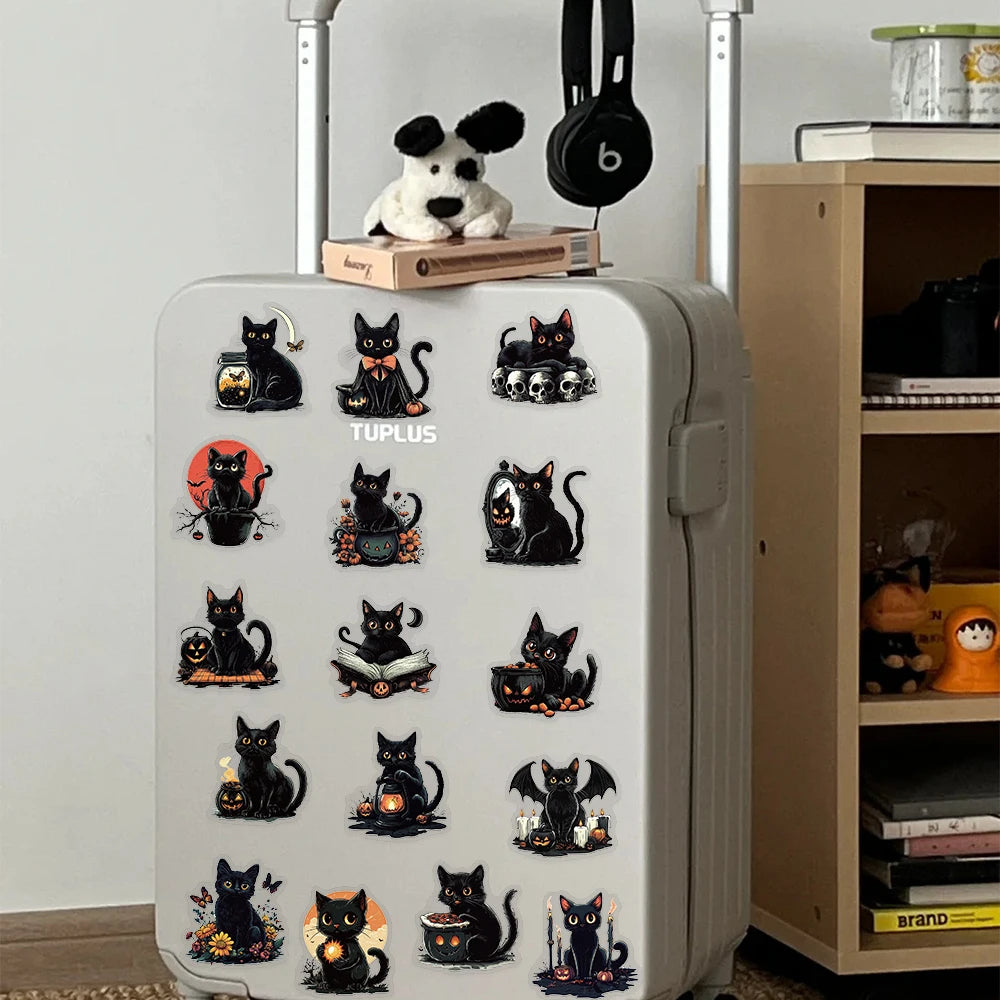 50pcs Halloween Black Cat PET Stickers Decals For Laptop Wall Suitcase Skateboard DIY Aesthetic Stickers Creative Festival Gifts