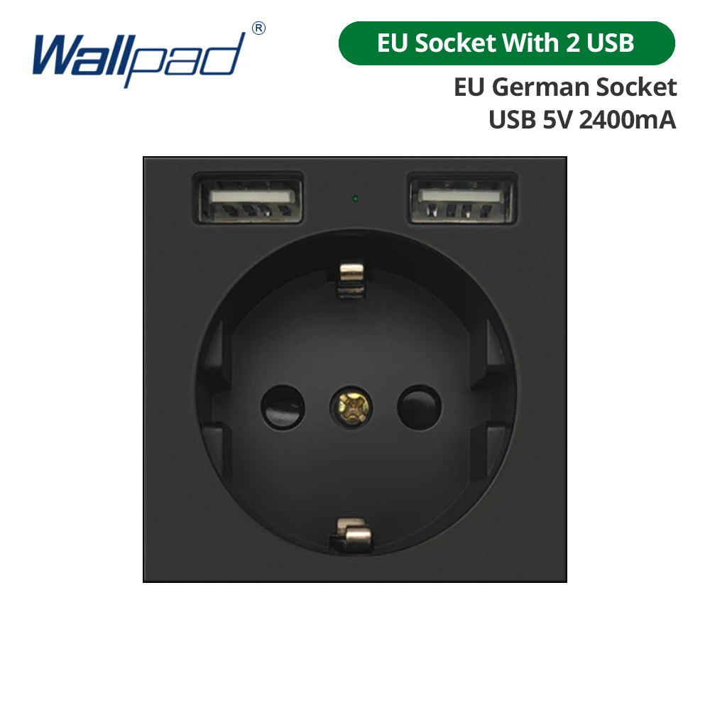 Wallpad Black DIY Module Acrylic Panel With Gold Border Wall Power Socket Electrical Outlet S6 Function Key Free Combination