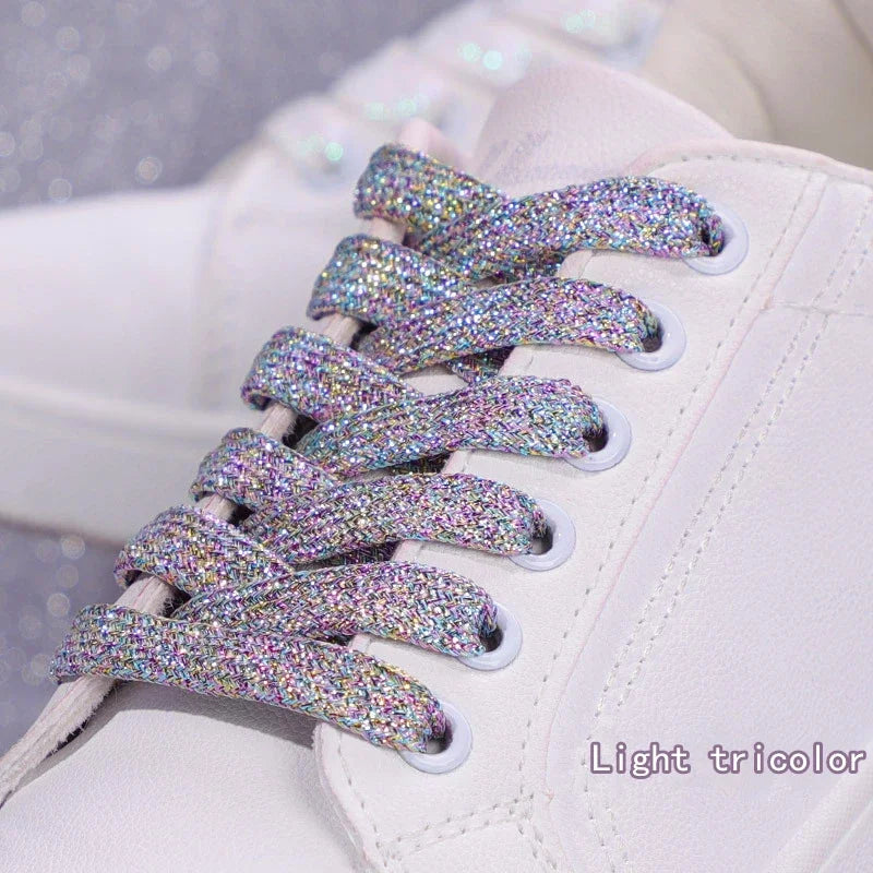 Colorful Flat Shoe laces Fashion Glitter Shoelaces for Athletic Running Sneakers Shoes Boot 1 CM Width Shoelace Strings 20 Color