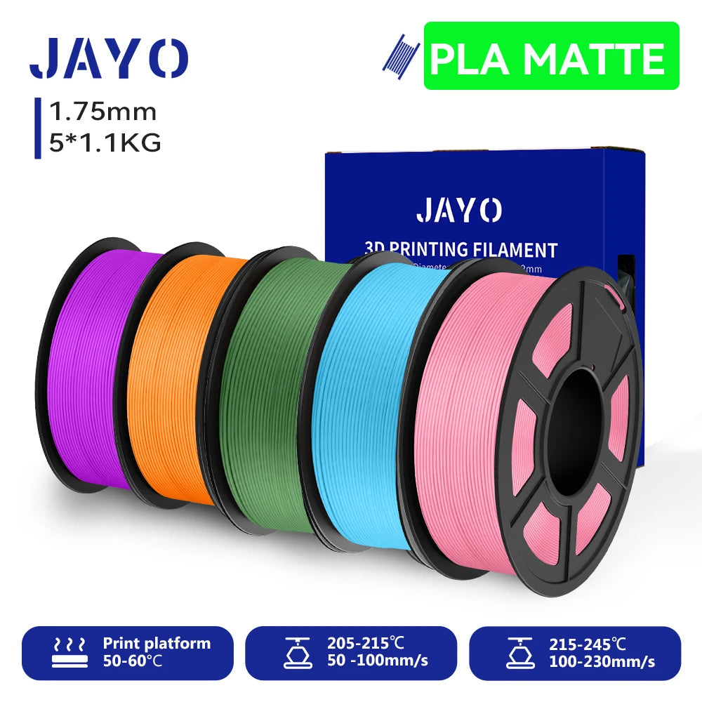 JAYO PLA Matte 3D Printer Filament 1.75mm+/-0.02mm 5/10Rolls 100% No Bubble Non-toxic3D Printing Materials for 3D Printer& Pen