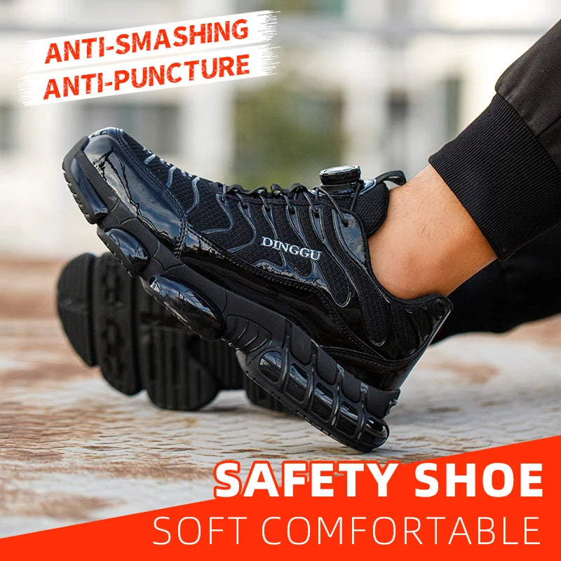 Men's Steel Toe Safety Work Shoes, Lightweight Breathable Anti‑Puncture Anti‑Slip Industrial Labor Protection Work Shoes for Construction Warehouse