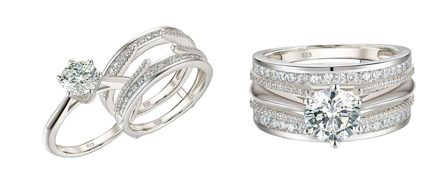 Newshe 2 Pcs Wedding Ring Set 925 Sterling Silver Solitaire Round CZ Engagement Rings for Women Luxury Jewelry