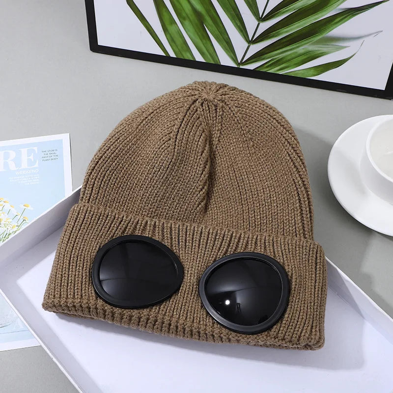 Stretchy Winter Hat Glasses Knitted Hat Windproof Winter Beanie Elastic Soft Warm Anti-slip Ear Protection Unisex Casual Hat