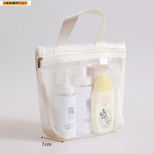 HOMEFISH Mesh Makeup Toiletry Storage Bags Handbags Portable Travel Washing Body Shower Tools Organizer Hanging Organizer Pouch