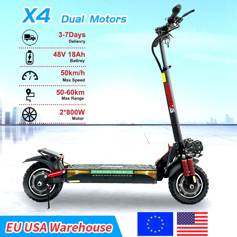 1600W Dual Motor Adult Off-Road Electric Scooter 48V Battery 60KM Range 150kg Max Load 3-7 Day Delivery EU USA Stock