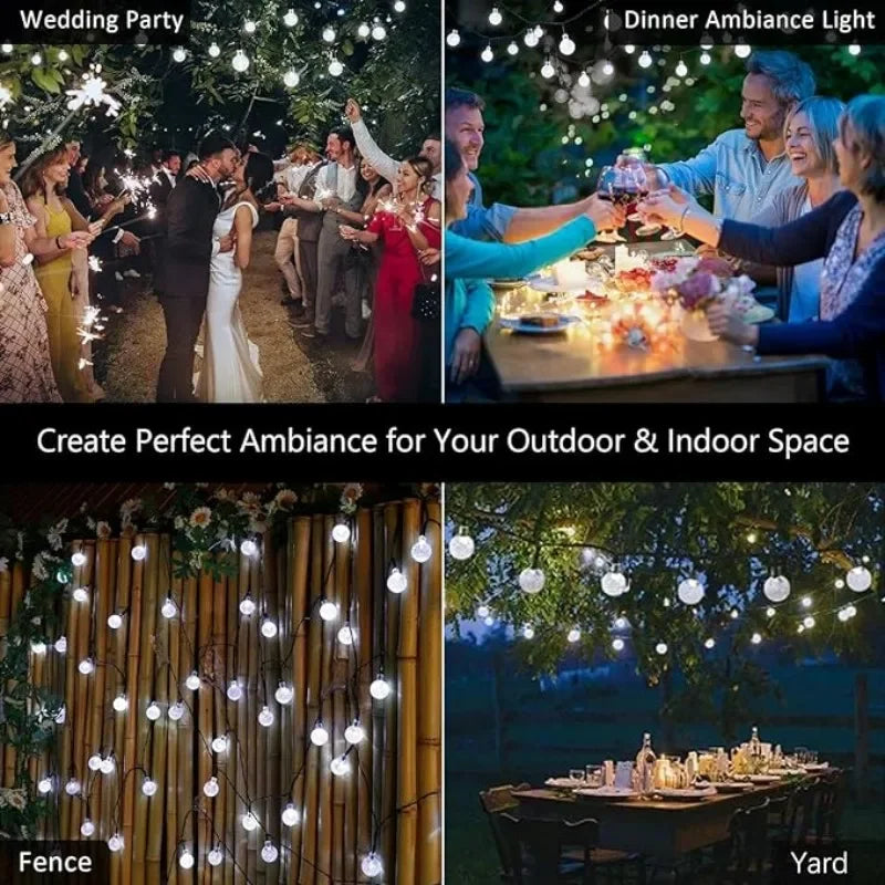 Solar String Lights Outdoor 100 LED Crystal Globe Light Waterproof Solar Fairy Light for Christmas Halloween Party Festoon Decor