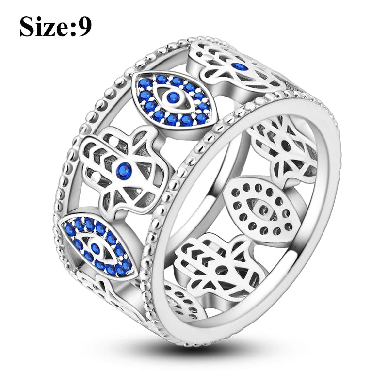 MULA Wedding Band Rings for Women Man 925 Sterling Silver Evil Eye Hand Celtic Knot Four-Leaf Clover Ring Stackable Jewelry Gift