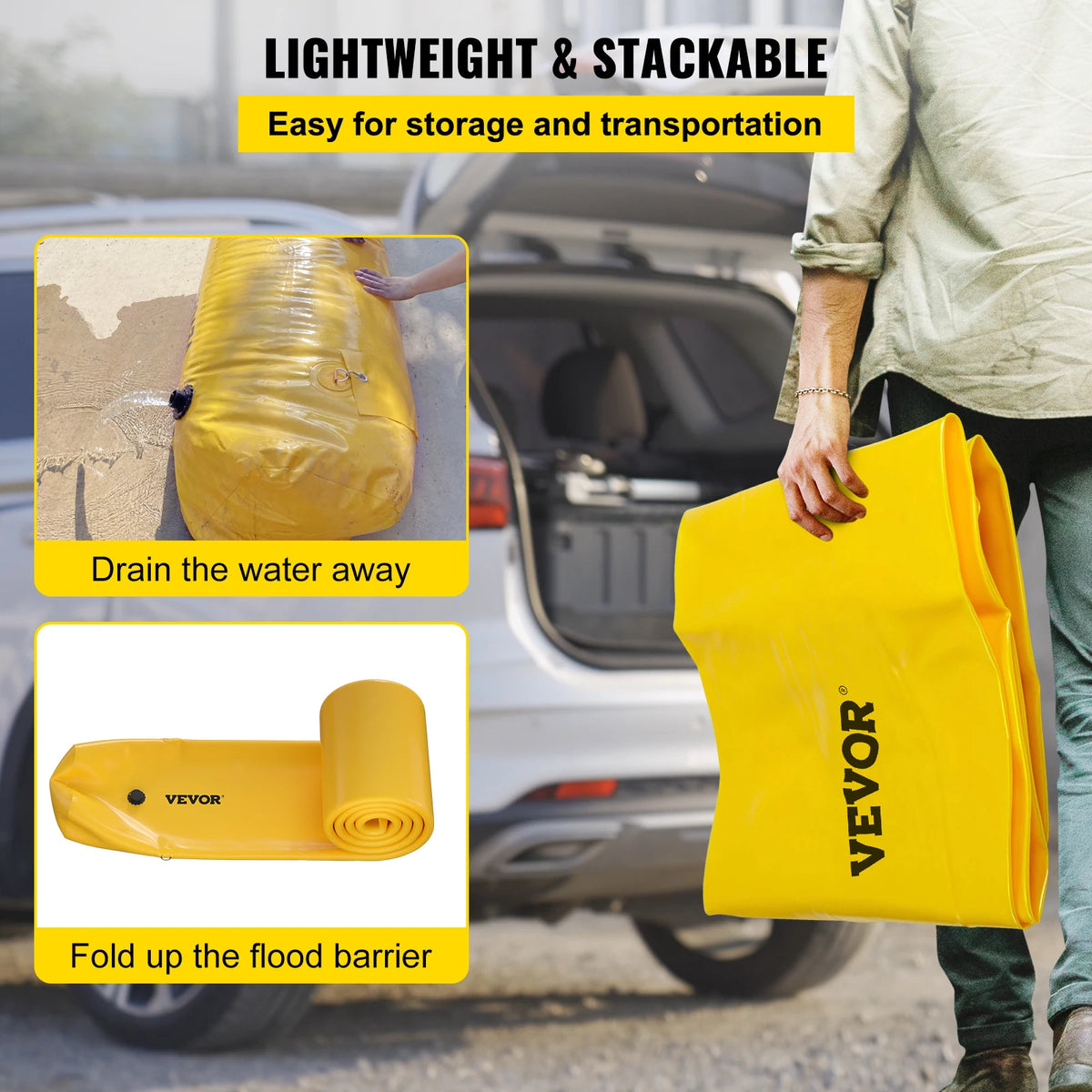SucceBuy Flood Barrier Reusable PVC Water Soft Folding Diversion Tubes Bags Lightweight Hydro Excellent Waterproof Flood Barrier