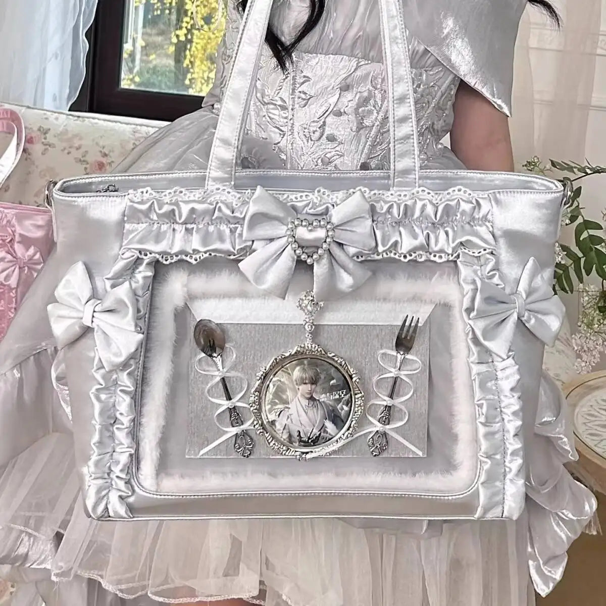 New Y2K Cute Japanese Ita Shoulder Bag Lolita Girls Transparent Tote Bag Large Capacity Crossbody Casual Bag DIY Display Handbag