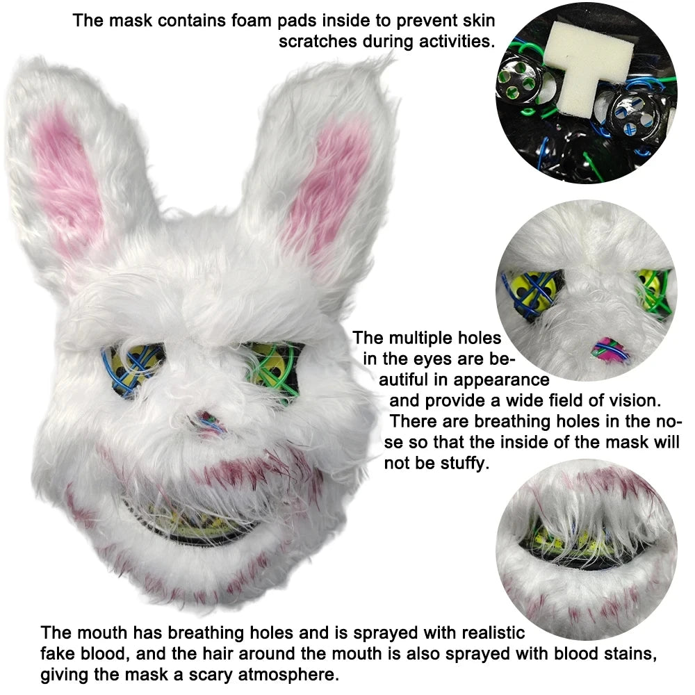 New Bloody Rabbit Bloody Bear Luminous Led Mask Halloween Horror Bunny Mask Carnival Party Cosplay Horror Dress Up Props Gifts