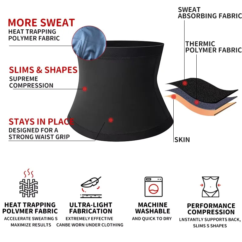 Mens Abdomen Reducer Sauna Body Shaper Fitness Sweat Trimmer Belt Waist Trainer Belly Slimming Shapewear Tummy Control Corset Sauna Effect Fajas Belly Wrap Workout Sport Sweat Band