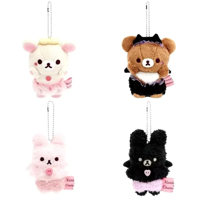 Kawaii Halloween Little Rilakkuma Plush Doll Keychains angel Pink bunny Devil relaxe Bear Sister Korilakkuma Bear Bag Pendant