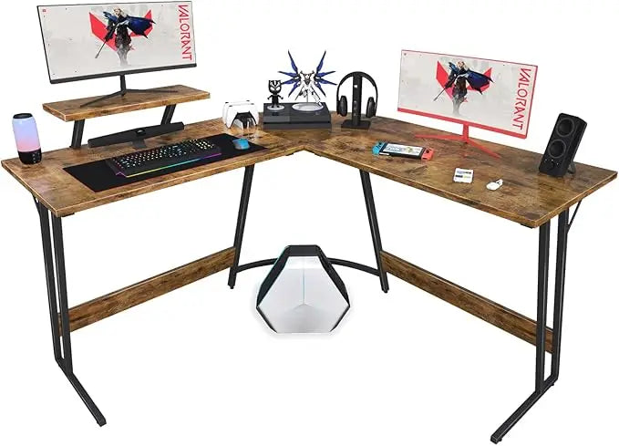 L Shaped Gaming Desk Computer Corner Desk Table with Large Monitor Riser Stand for Home Office Writing Workstation (51 Inch) ﻿