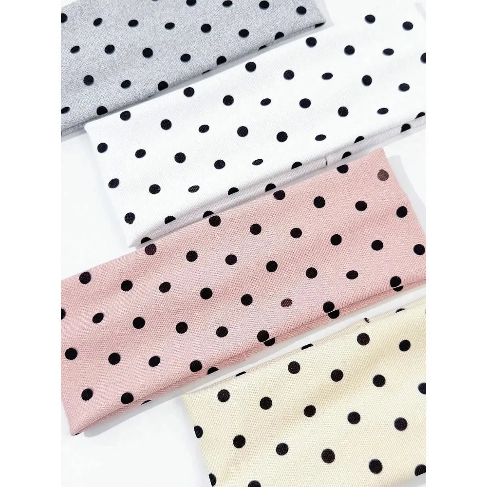 4pcs/set Ladies Polka Dot Print Wide-Edge Elastic Hair Band Face Makeup Sports Headband Stylish Hair Accessory for Women